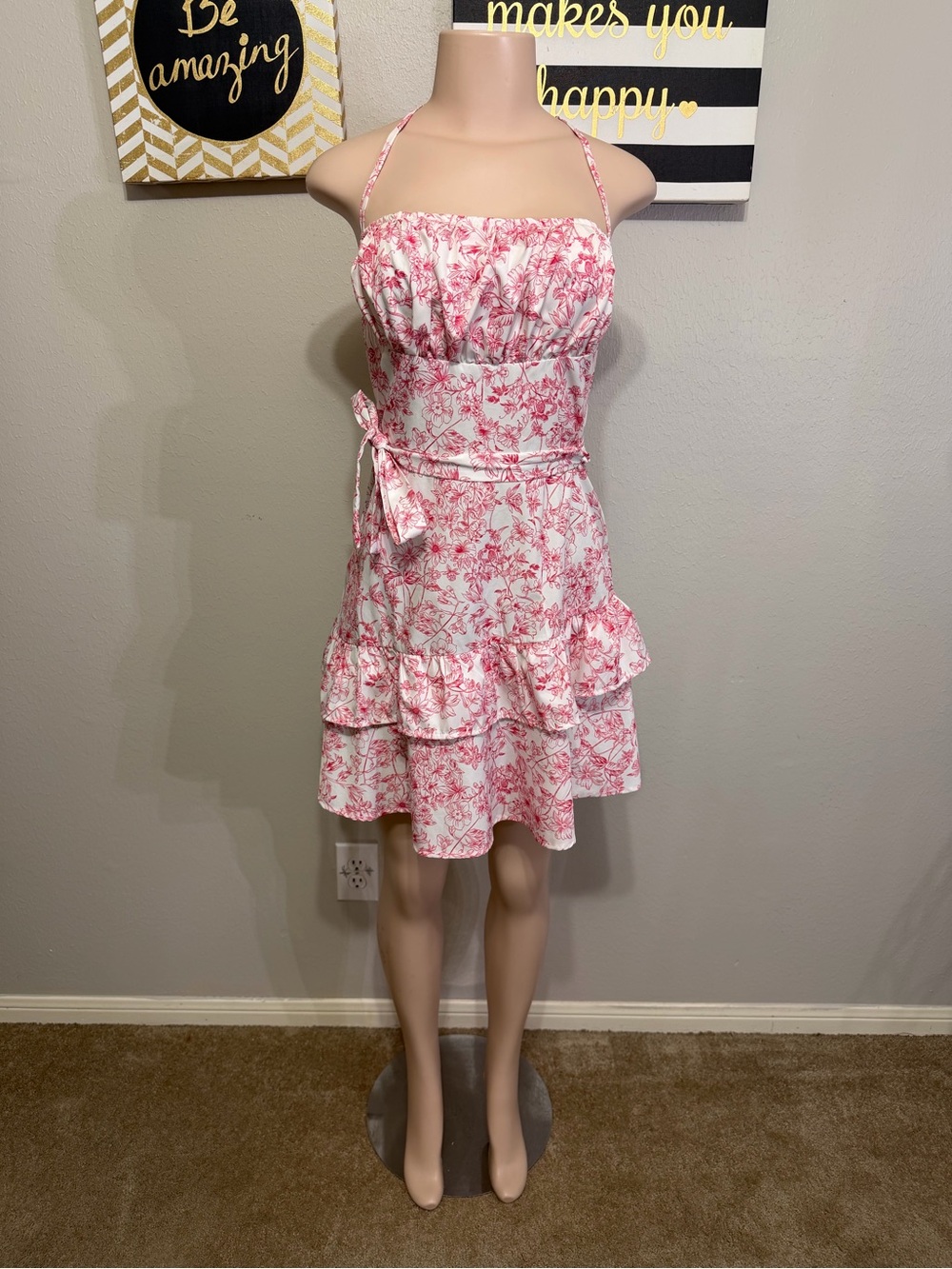 Red and White Floral halter top dress
